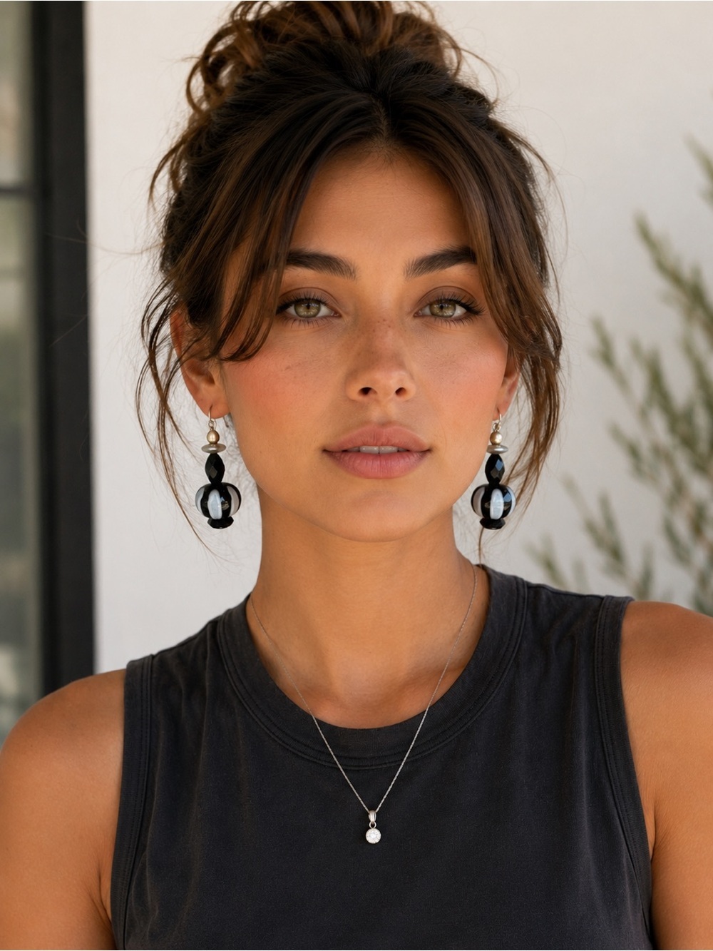 Handcrafted Black and White Beaded Earrings